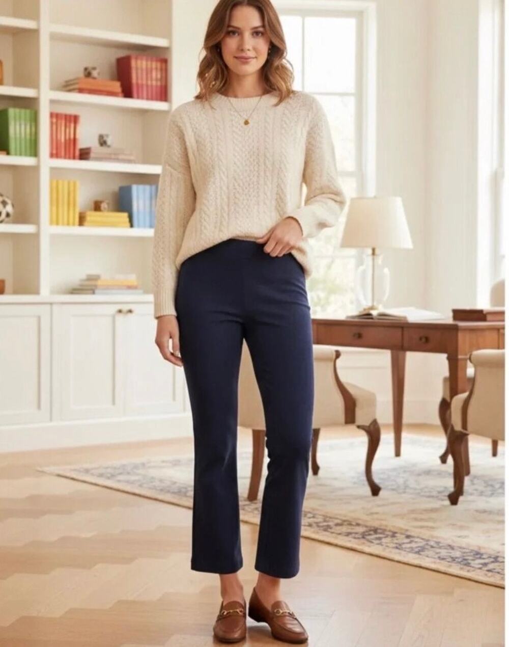 Tuckernuck Ashford Faux Suede Cropped Kick Flare Pant Navy Small